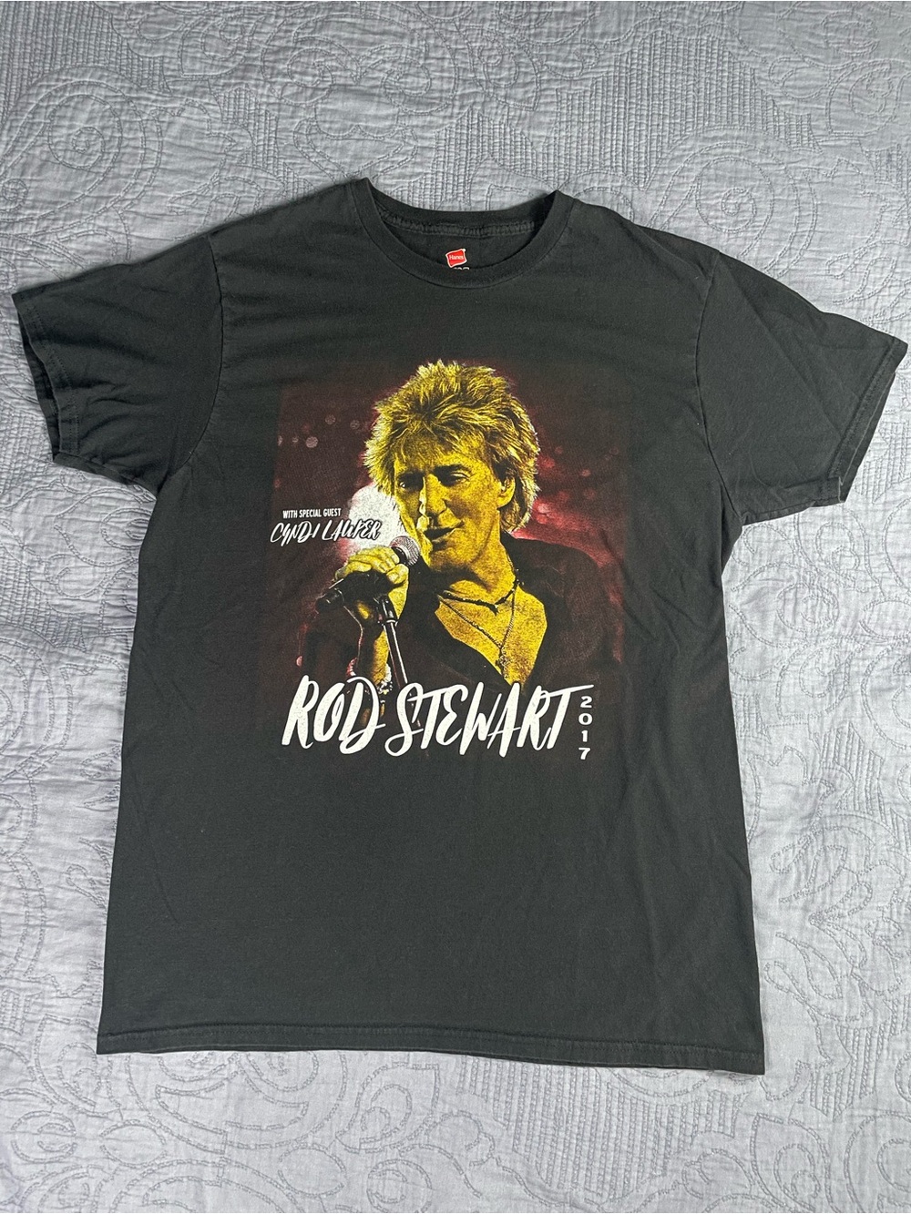 Rod Stewart Shirt Large Black Tour 2017 Cyndi Lauper Double Sided Concert Shirt